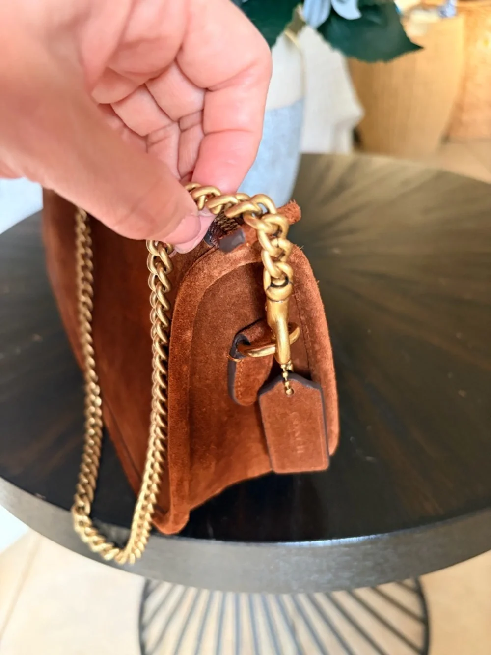 Coach Waverly Suede Shoulder Bag with Gold Chain - Picture 3 of 4
